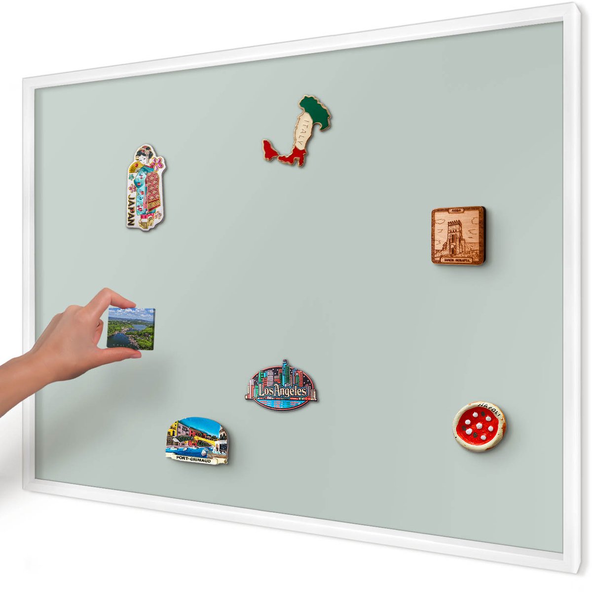 Artprintcave Groente Magneetbord mit Witte Lijst - 100x70 cm - Lichte Munt Magneetbord Voor Foto's - Minimalist Memobord Keuken - Achtergronden En Patronen