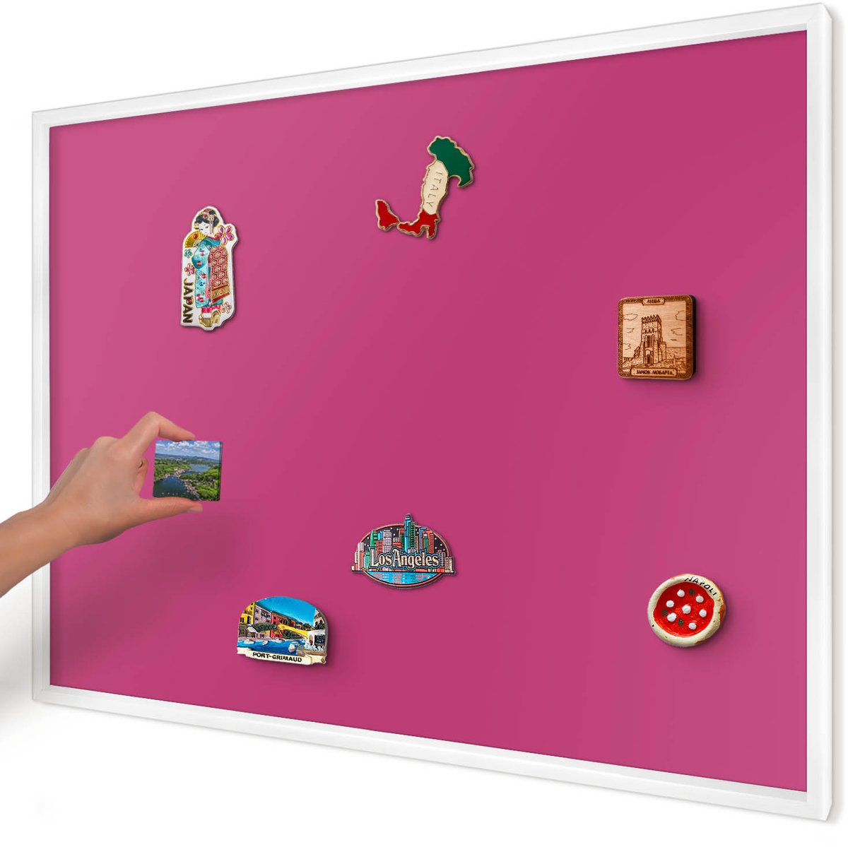 Artprintcave Roze Magneetbord mit Witte Lijst - 100x70 cm - Intens Roze Memobord Keuken - Minimalist Magneetbord Voor Foto's - Achtergronden En Patronen