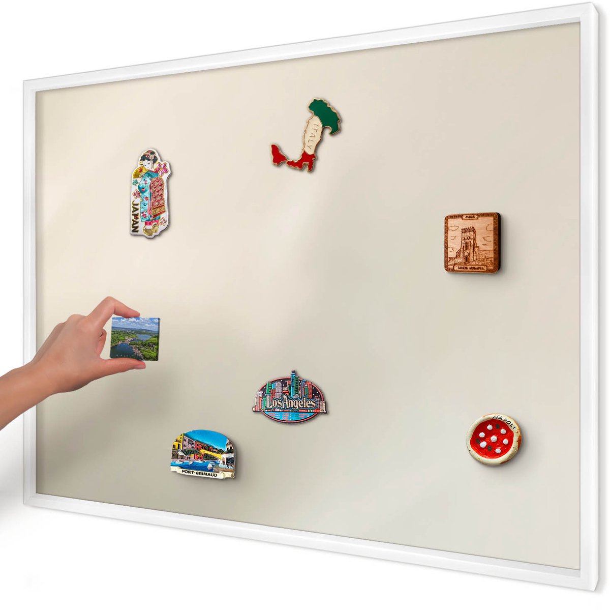 Artprintcave Beige Magneetbord mit Witte Lijst - 100x70 cm - Misttoon Memobord Keuken - Minimalist Magneet Bord mit Frame - Achtergronden En Patronen
