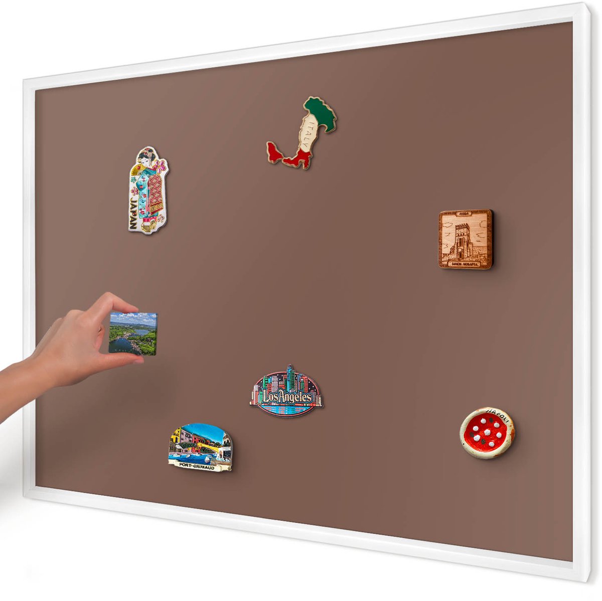 Artprintcave Bruin Magneetbord mit Witte Lijst - 100x70 cm - Bruine Kleur Magnetisch Bord - Minimalist Wandbord Magnetisch - Achtergronden En Patronen