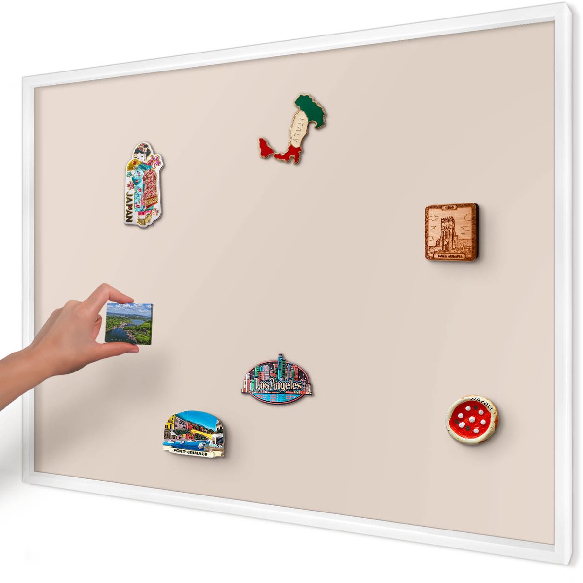 Artprintcave Beige Magneetbord mit Witte Lijst - 100x70 cm - Warm Beige Magneetbord Voor Keuken - Minimalist Magnetisch Bord Voor Magneten - Achtergronden En Patronen