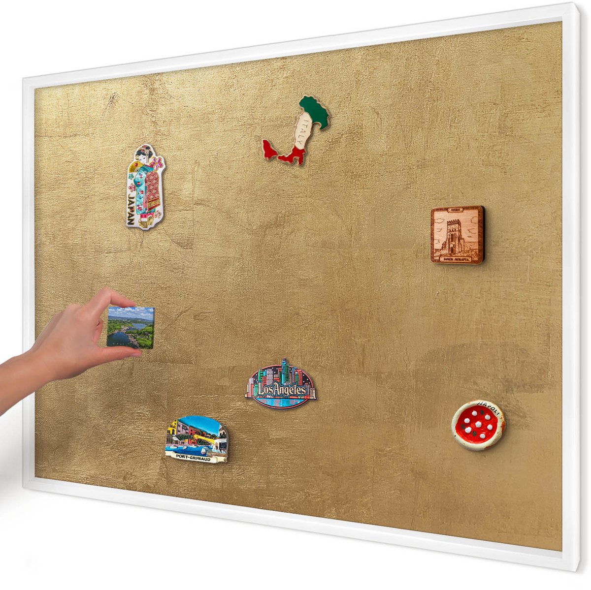 Artprintcave Geel Magneetbord mit Witte Lijst - 100x70 cm - Gele Textuur Magneetbord Voor Foto's - Rustiek Magneet Bord mit Frame - Texturen