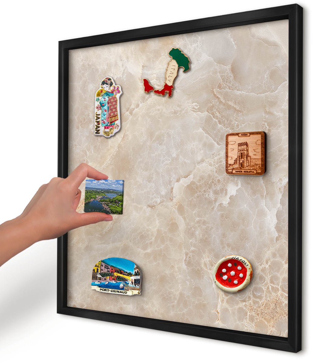 Artprintcave Romig Magneetbord mit Zwart Frame - 50x50 cm - Crème Marmer Magneetbord Voor Foto's - Modern Magneet Bord mit Frame - Texturen