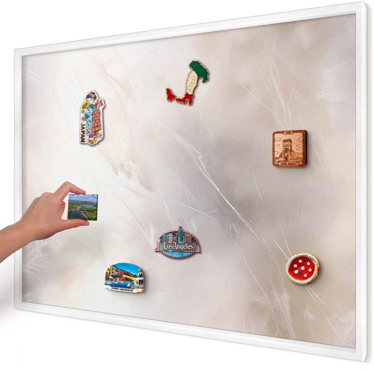 Artprintcave Wit Magneetbord mit Witte Lijst - 100x70 cm - Zachte Lichtheid Memobord Keuken - Minimalist Wandbord Magnetisch - Achtergronden En Patronen