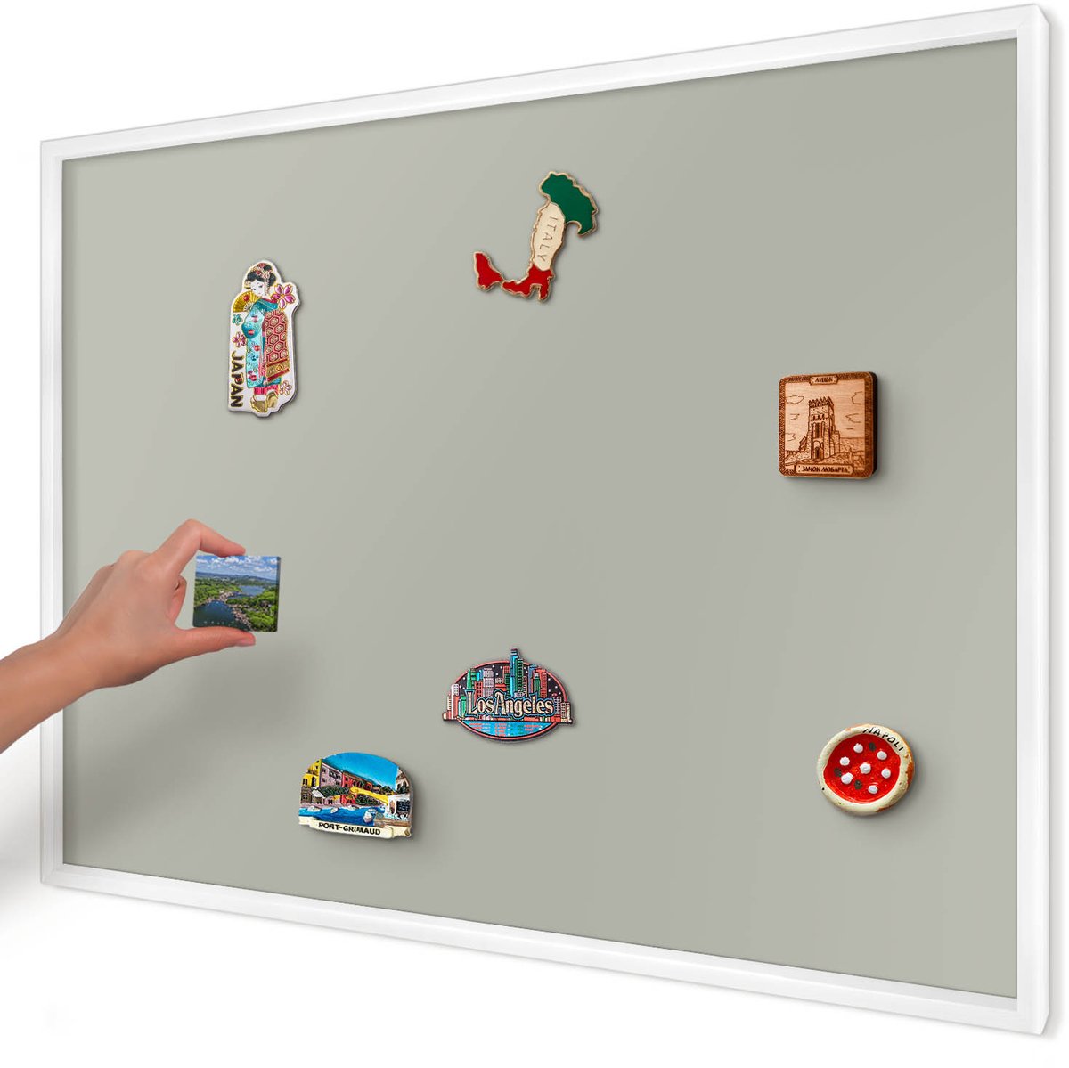Artprintcave Groente Magneetbord mit Witte Lijst - 100x70 cm - Neutraal Grijs Magnetische Organizer - Minimalist Magneetbord Voor Foto's - Achtergronden En Patronen