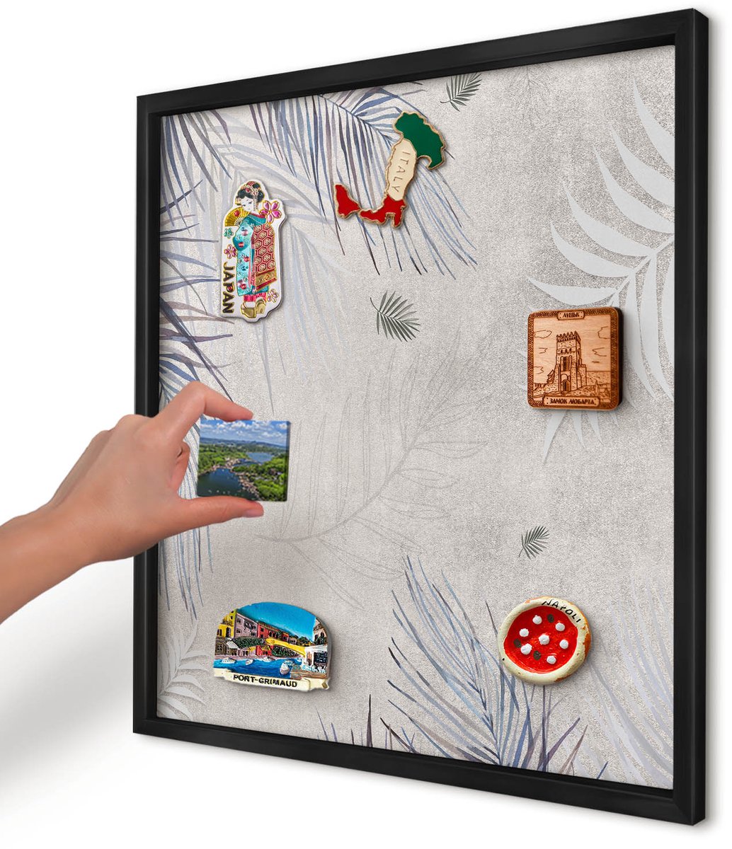 Artprintcave Beige Magneetbord mit Zwart Frame - 50x50 cm - Bladrijke Elegantie Bord Voor Magneten - Modern Magneet Bord mit Frame - Natuur