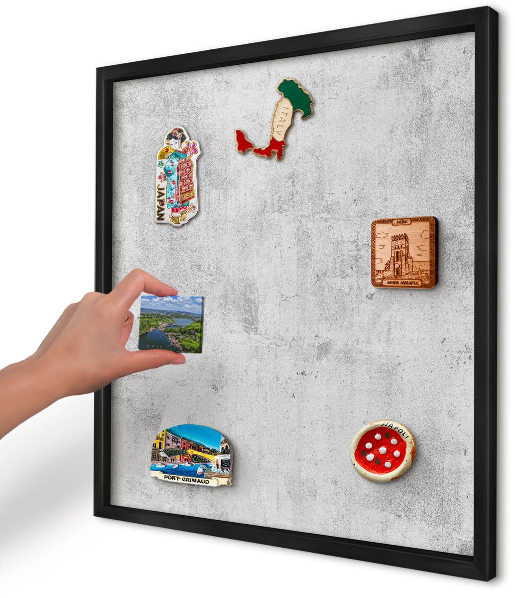 Artprintcave Grijs Magneetbord mit Zwart Frame - 50x50 cm - Ruw Beton Magnetisch Bord Voor Magneten - Industrieel/Loft Magneetbord Voor Foto's - Texturen
