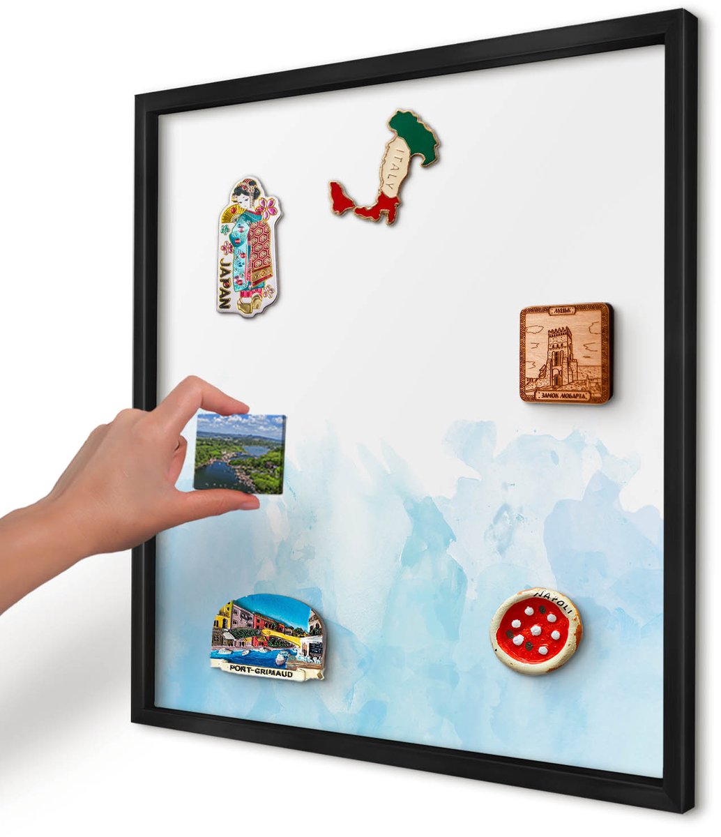 Artprintcave Blauw Magneetbord mit Zwart Frame - 50x50 cm - Rustgevend Landschap Memobord Keuken - Waterverf Magneetbord Voor Foto's - Abstractie