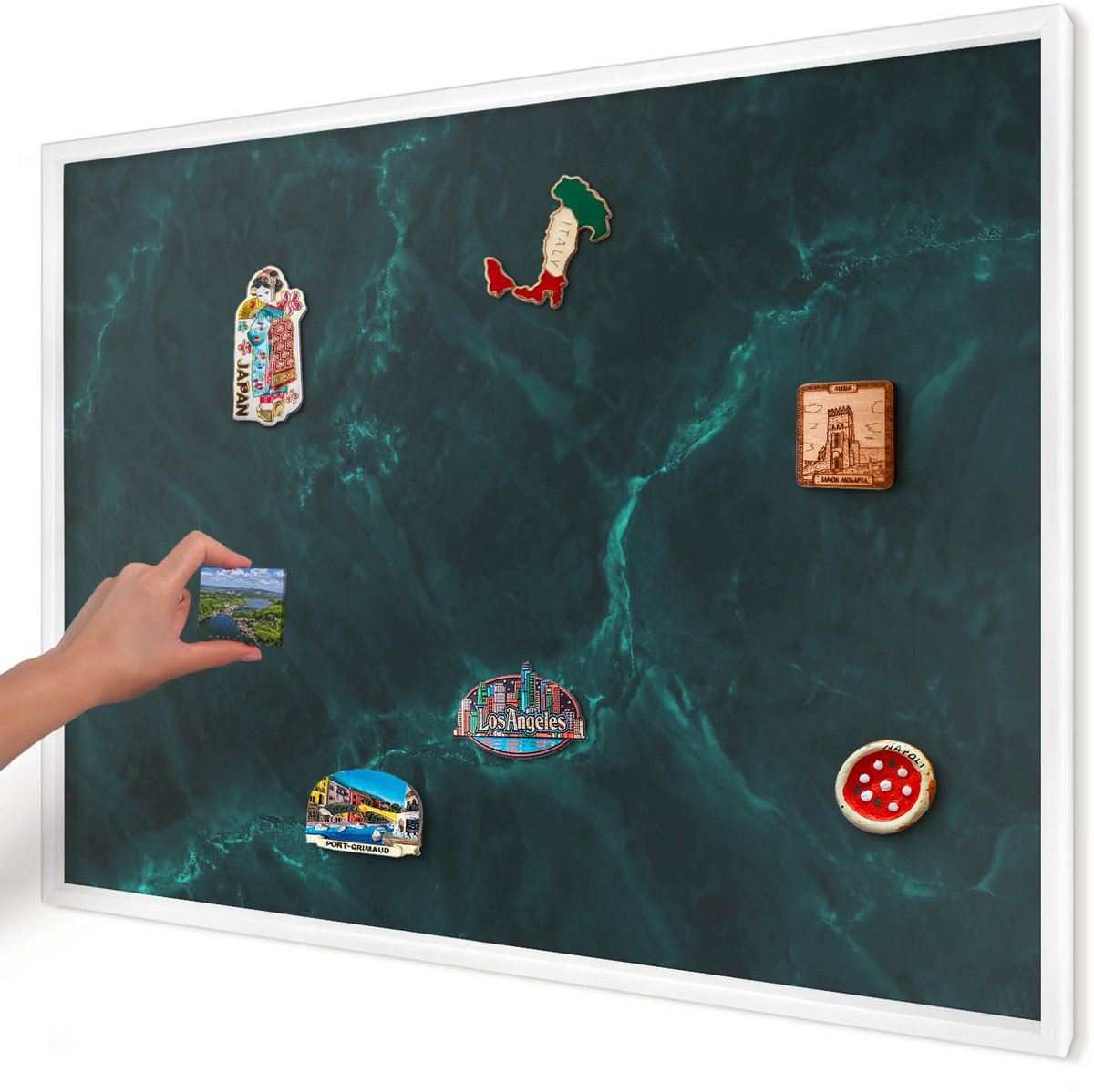 Artprintcave Groente Magneetbord mit Witte Lijst - 100x70 cm - Groene Diepte Notitiebord - Abstract Magneetbord Voor Keuken - Texturen