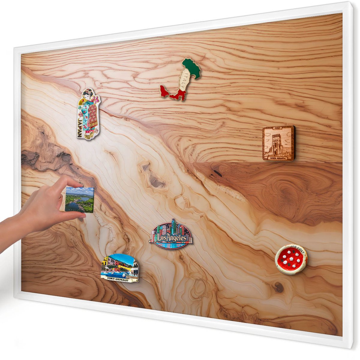 Artprintcave Bruin Magneetbord mit Witte Lijst - 100x70 cm - Houtstructuur Memobord Keuken - Rustiek Notitiebord - Texturen