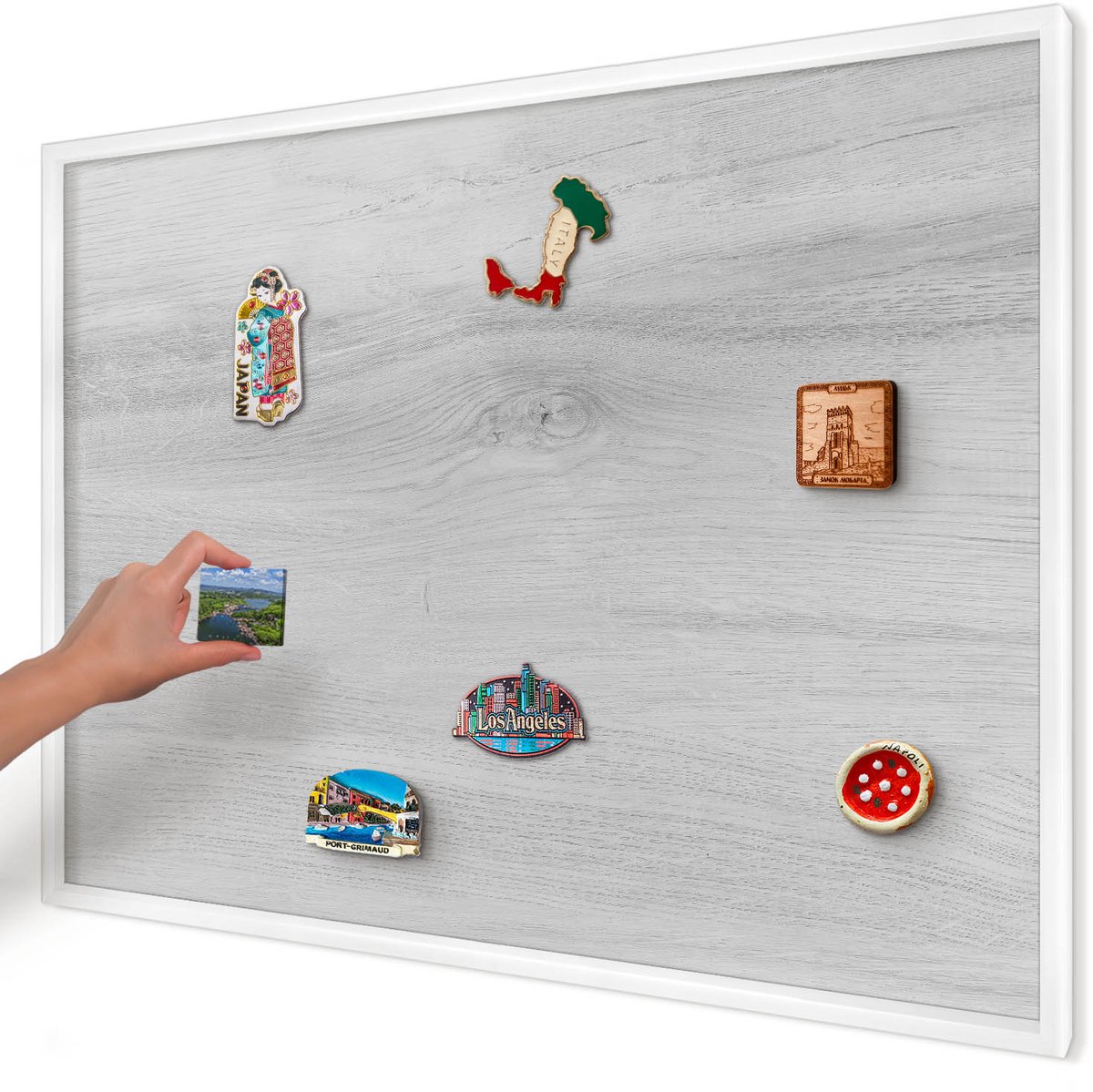 Artprintcave Grijs Magneetbord mit Witte Lijst - 100x70 cm - Houten Constructie Notitiebord - Minimalist Magnetisch Bord Voor Magneten - Texturen