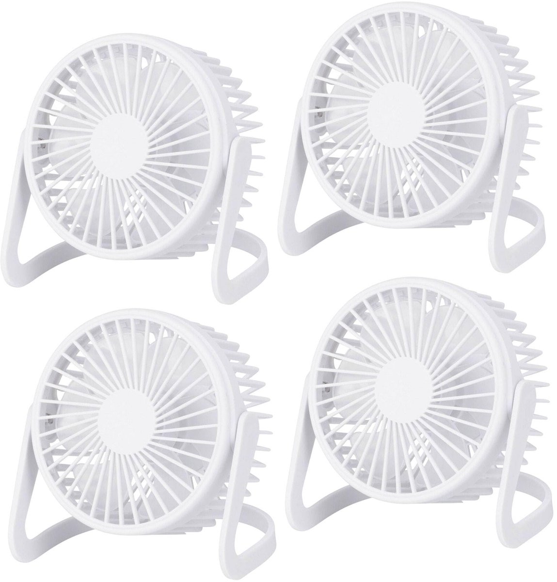 SnelShoppen - USB Tafelventilator Ø 14,5 cm, Draagbaar en Oplaadbaar, Mat Wit, Ideaal voor Bureau, Tafel, Kampeer, Reizen, 4 Stuks