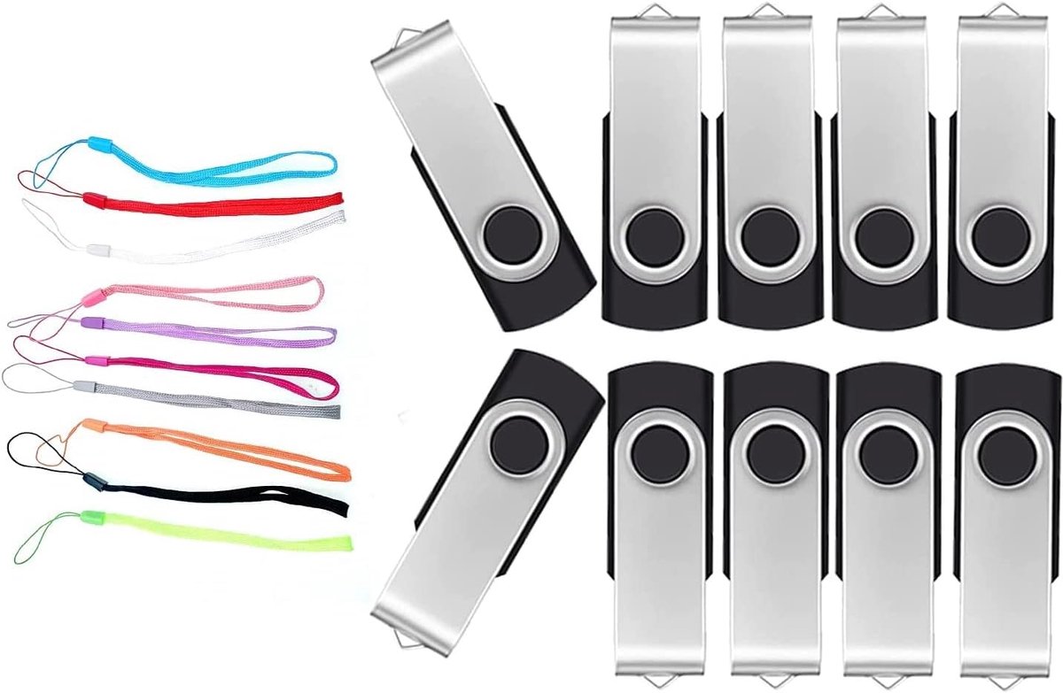 USB-stick 10-pack 4 GB Bulk USB 2.0-geheugensticks Zwarte Flashdrive 4 GB Metalen Draaibare Waarde Multipack Thumbdrives - FEBNISCTE Draagbare Sleutelhanger Pendrive Gegevensopslag Relatiegeschenk