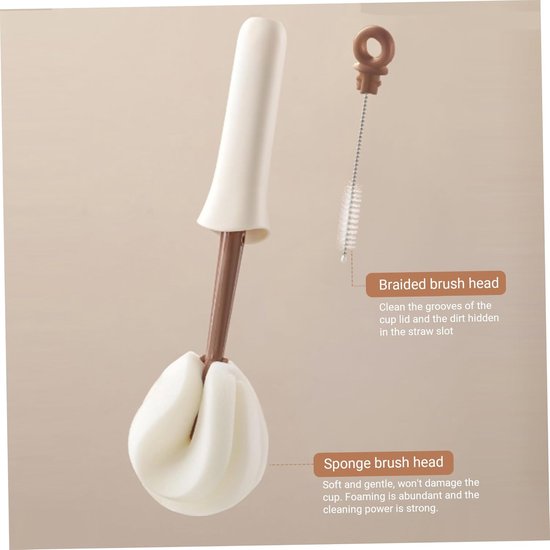 Flesborstel Set - Fles Reiniger - Flessen Schoonmaken - Hygiënisch Knijpontwerp - 31 cm Lengte - Paars — afbeelding 2