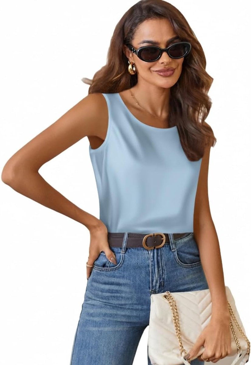 Zijden Satijnen Tanktops voor Vrouwen Ronde Hals Mouwloos Hemdje Tops 2026 Zomer Basic Blouses