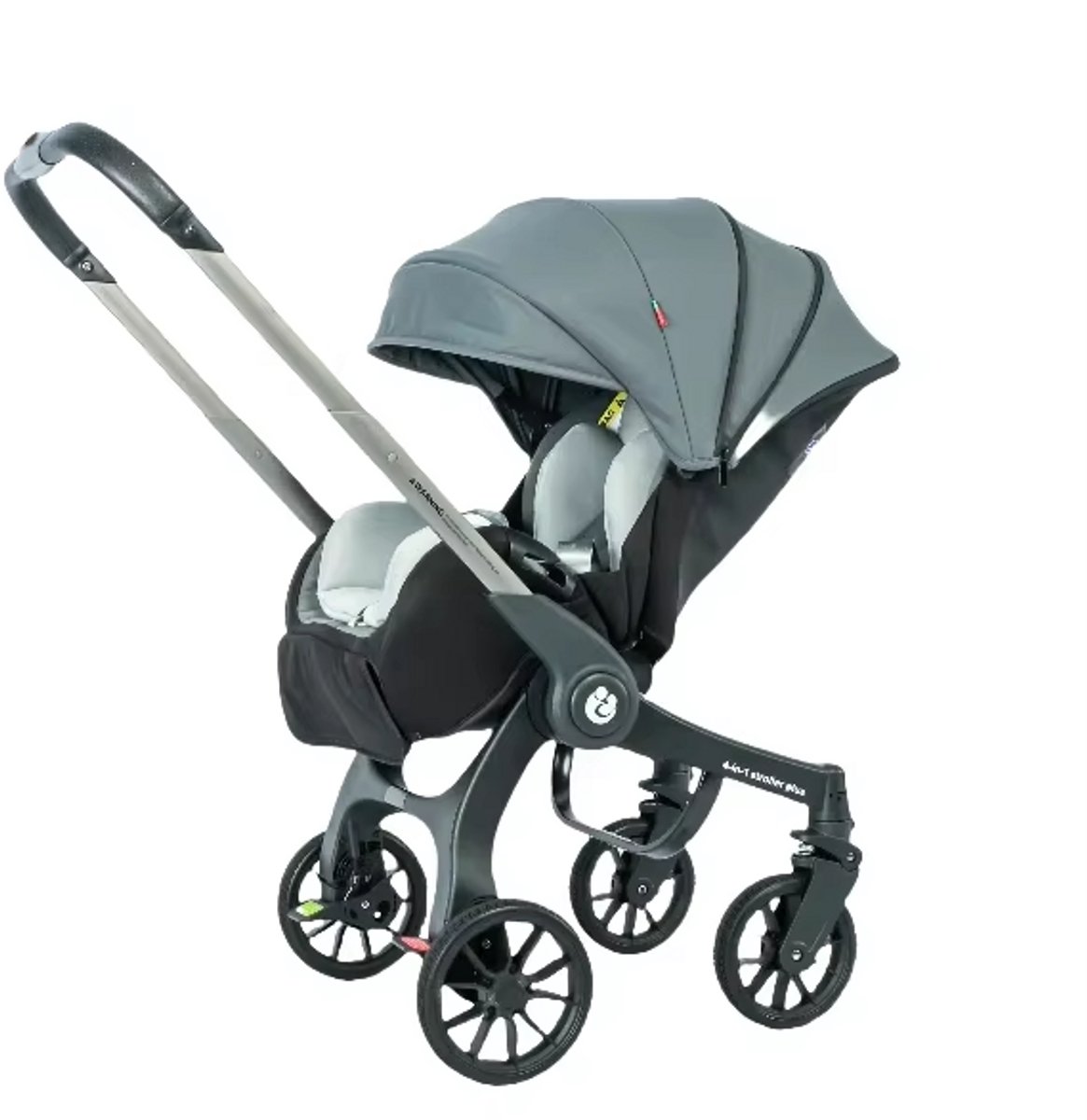4-in-1 Autostoel Kinderwagen – Reissysteem – Baby Autostoel met Onderstel – Verstelbare Duwbeugel – Grijs