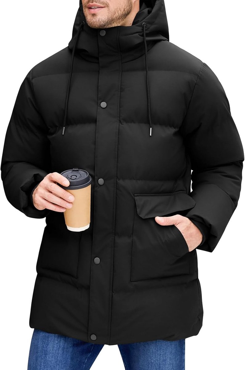 Lange winterjas voor heren, gevoerd, met capuchon, robuust, warm