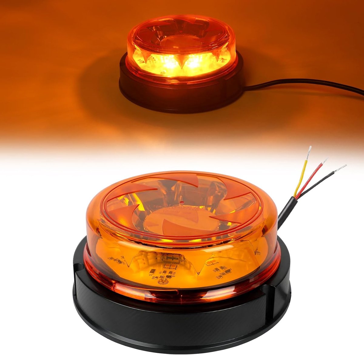 LED-waarschuwingslicht Amber, 4 knipperende en 2 roterende patronen 12/24V 16-delige led-stroboscooplamp voor landbouwmachines Bedrijfsvoertuig Schoolbus Tractor Graafmachines Vrachtwagen