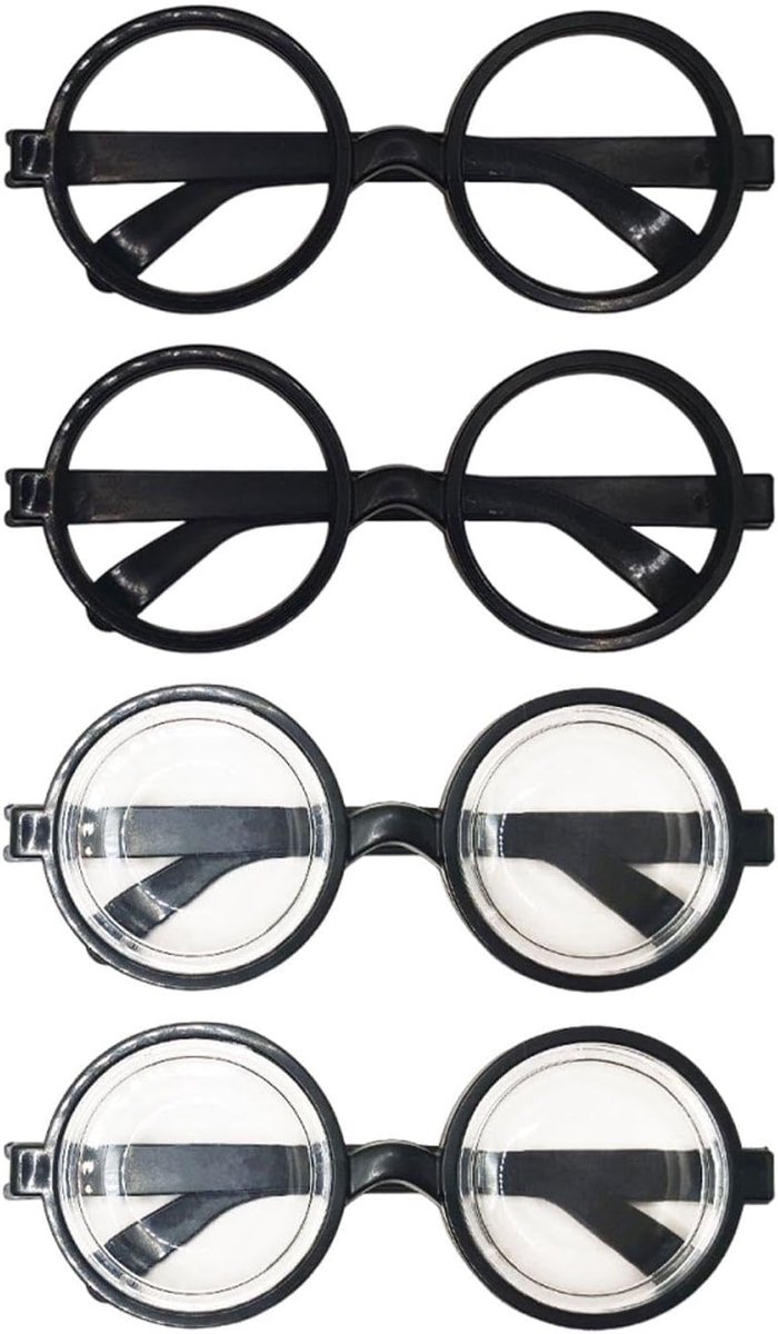 4 stuks zwarte ronde bril nerdbril grappige retro bril tonen rekwisieten decoratie