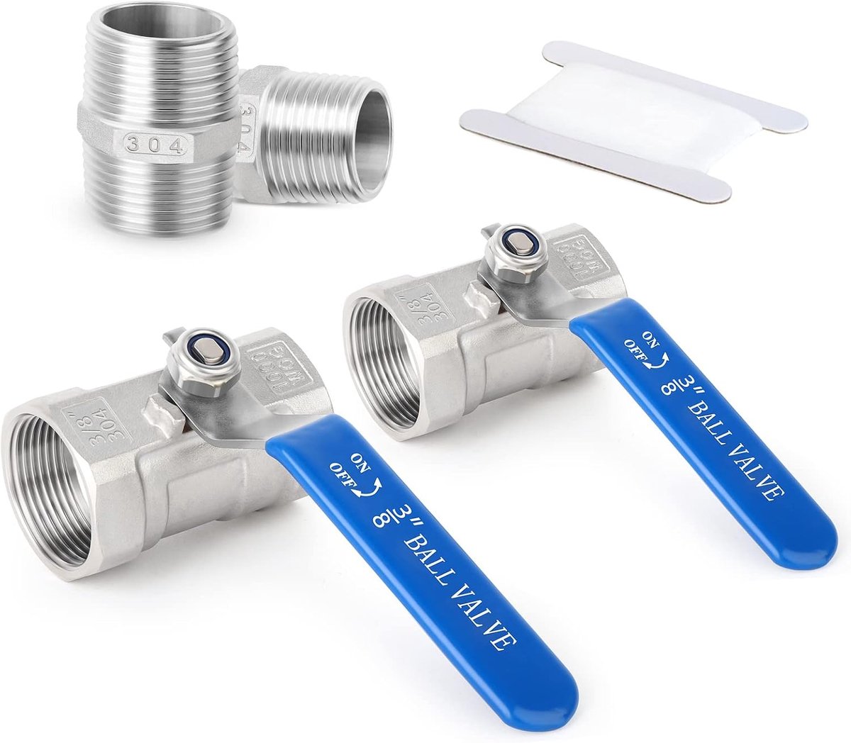 2 stuks 1/4" BSP binnendraad, roestvrijstalen kogelkraan 304 met zeskantnippel aansluitingen buitendraad, robuuste kogelkraan uit één stuk voor water, lucht, gas en olie