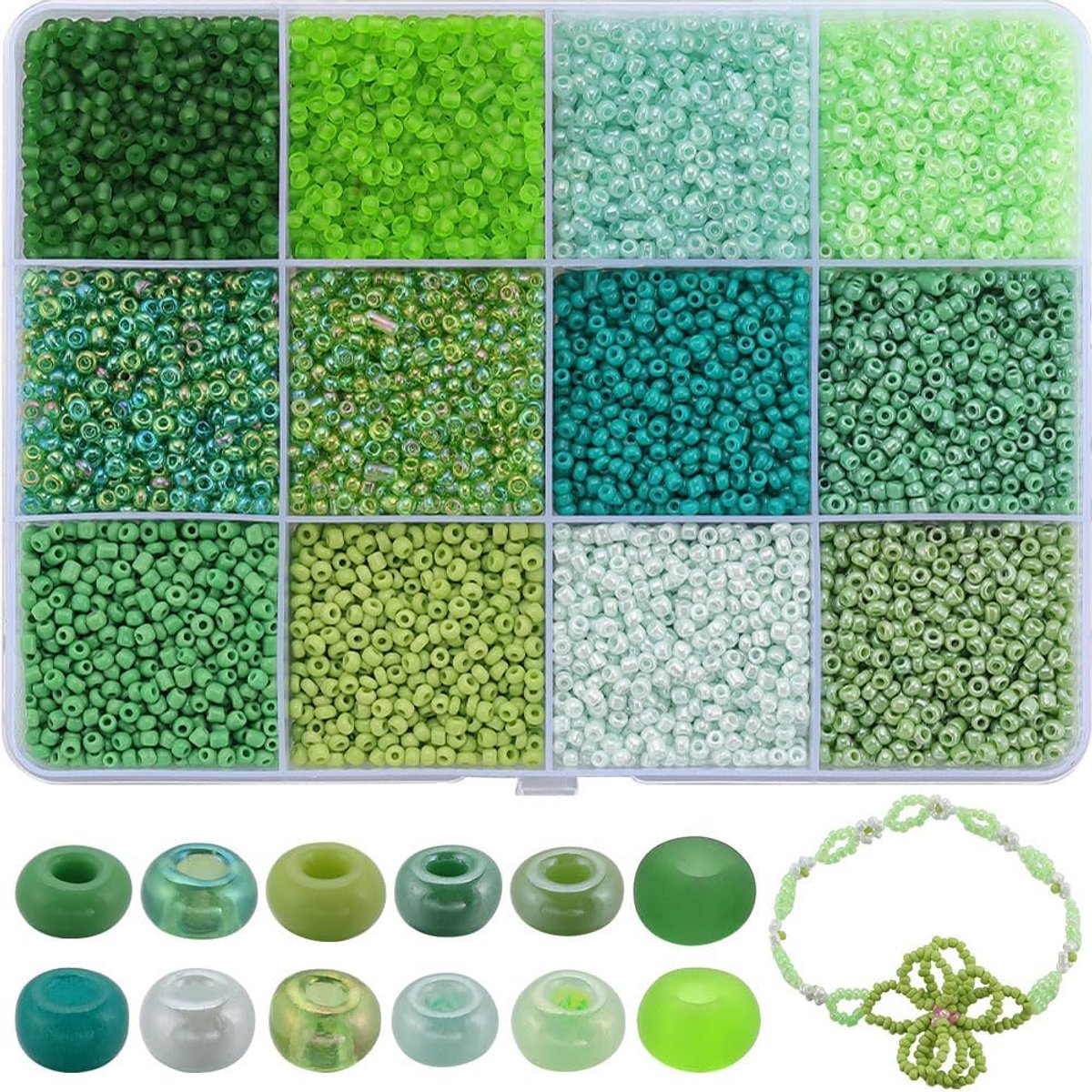 1 Doos 9600Pcs Groene Rocailles Glas Rocailles 2mm Kleine Pony Kralen