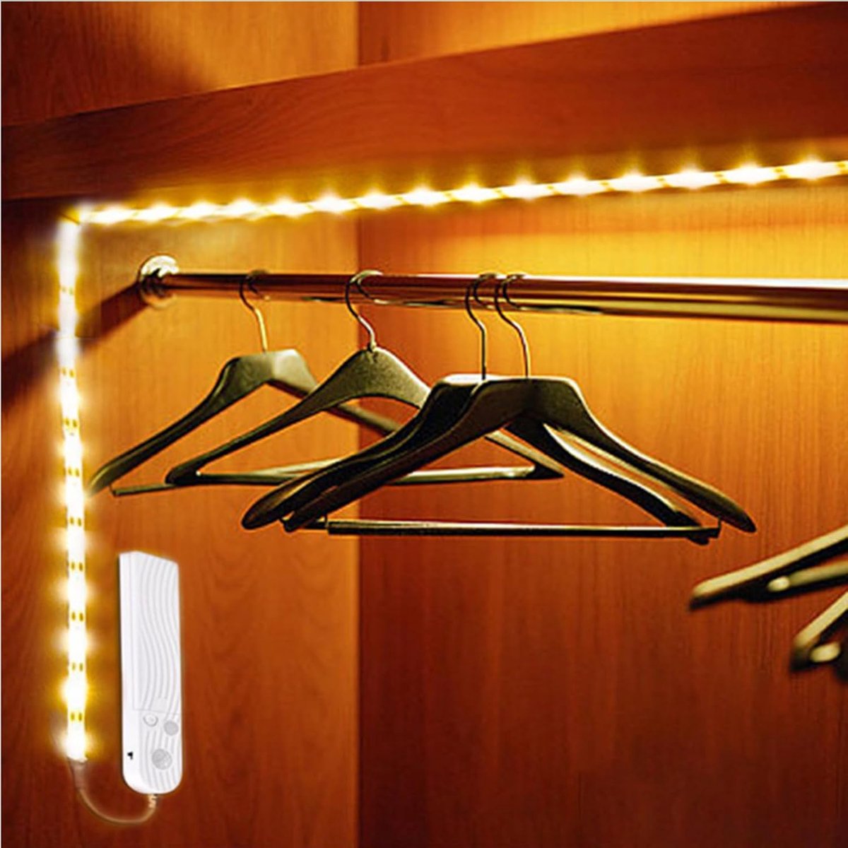 Ledstrips met bewegingsmelder, 2 m, werkt op batterijen en USB, warmwit, 3500 K, kastlicht voor slaapkamer