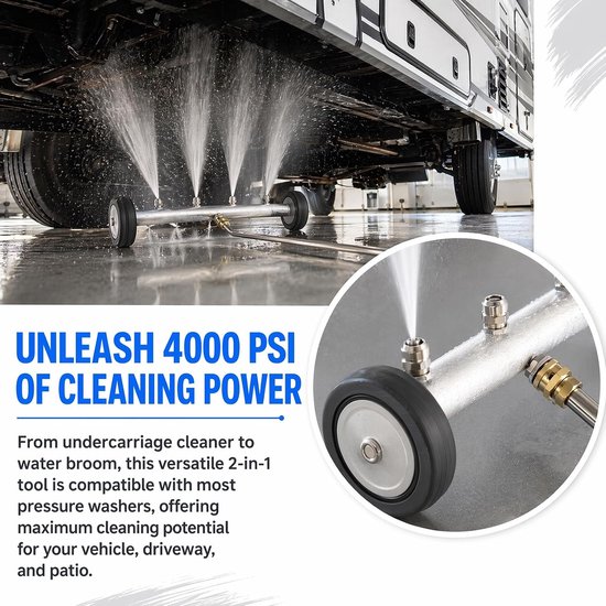 5 stuks ondervloerreiniger hogedruk: auto ondervloerwas, 1/4 inch snelaansluiting, ondervloerreiniger 4000 psi, waterbezem voor hogedrukreiniger, voor tuinen, SUV's, campers, looppaden — afbeelding 3