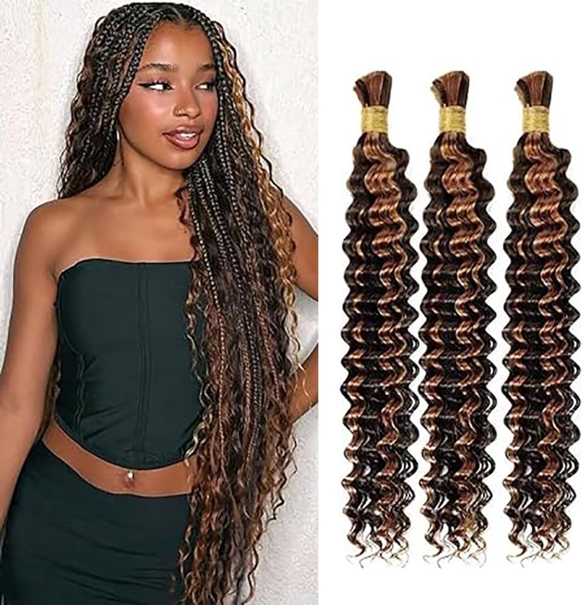 Wave Human Braiding Hair Boho Braids P430 Highlight Brown Color Human