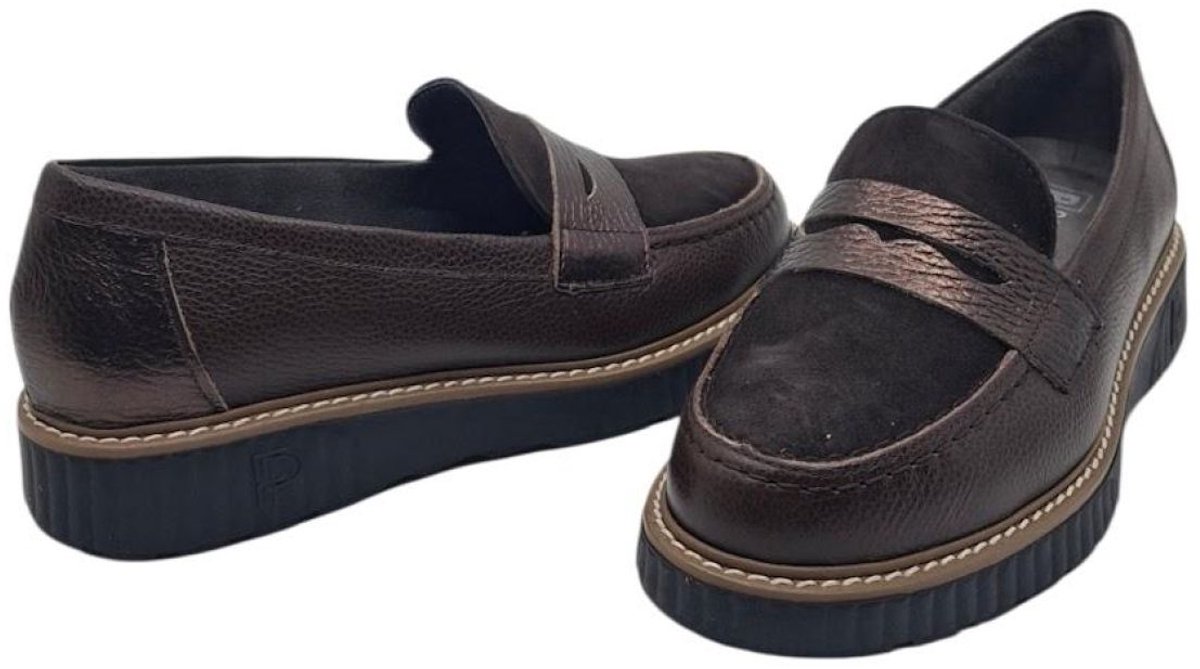 Pitillos 11553 marron mocassin met antifaz in leder en daim