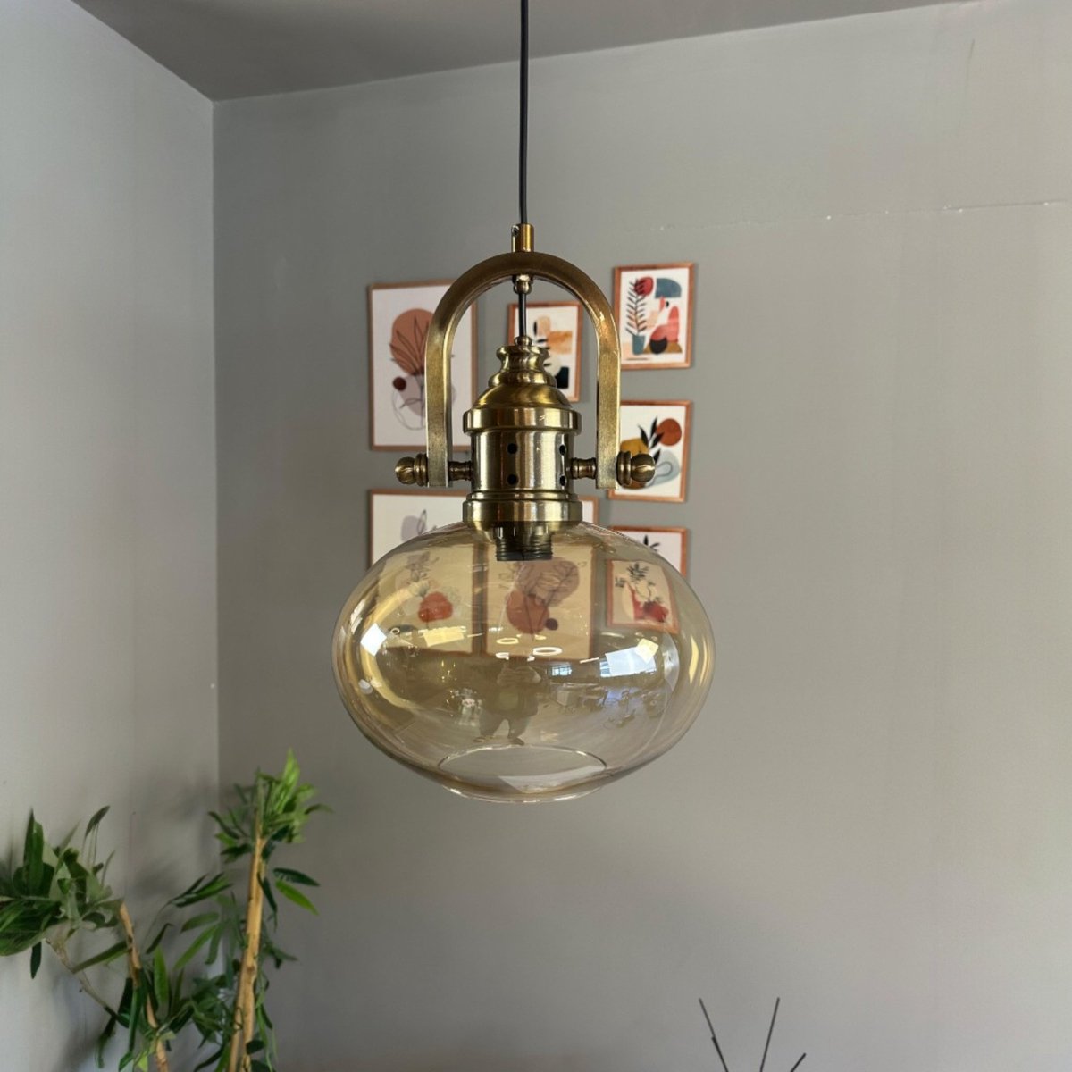 Bamyum Solvia hanglamp, industriële Modern stijl, Ø40 cm, honingkleur metalen lamp