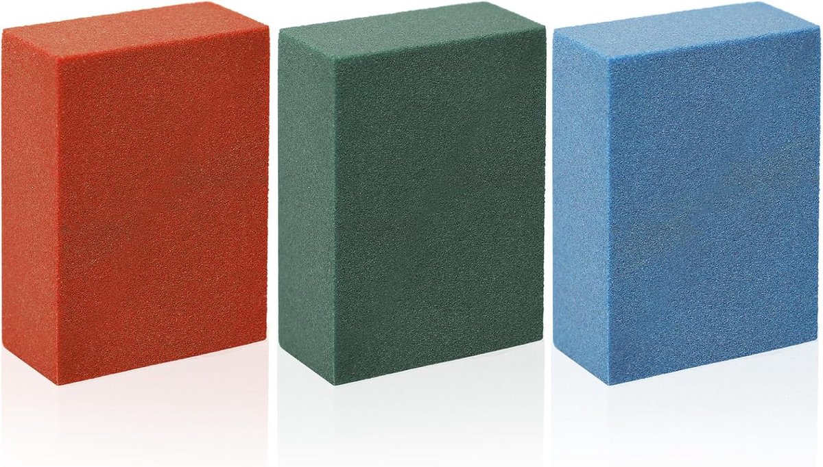 3st 5x4x2cm Gummy Rubberen Schuursteen, Snowboard Gummy Stone Randslijpende Rubberen Bloksteen Snowboard Ski Stone om Bramen te Verwijderen (Blauw 60 Korrel, Groen 120 Korrel, Rood 240 Korrel)