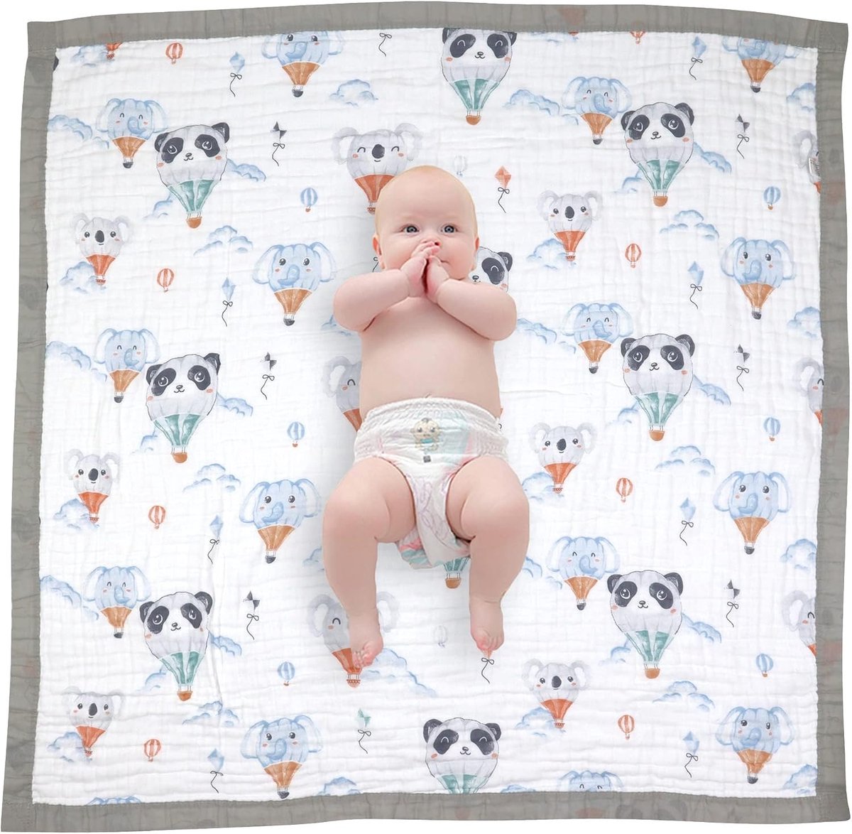 mousseline babydeken 6-laags 110x110cm katoen blauw astronaut | Zacht, ademend, licht. Veelzijdig: wikkeldeken, badhanddoek, spuugdoek. Zomerlijk, behaaglijk, hoogwaardig.