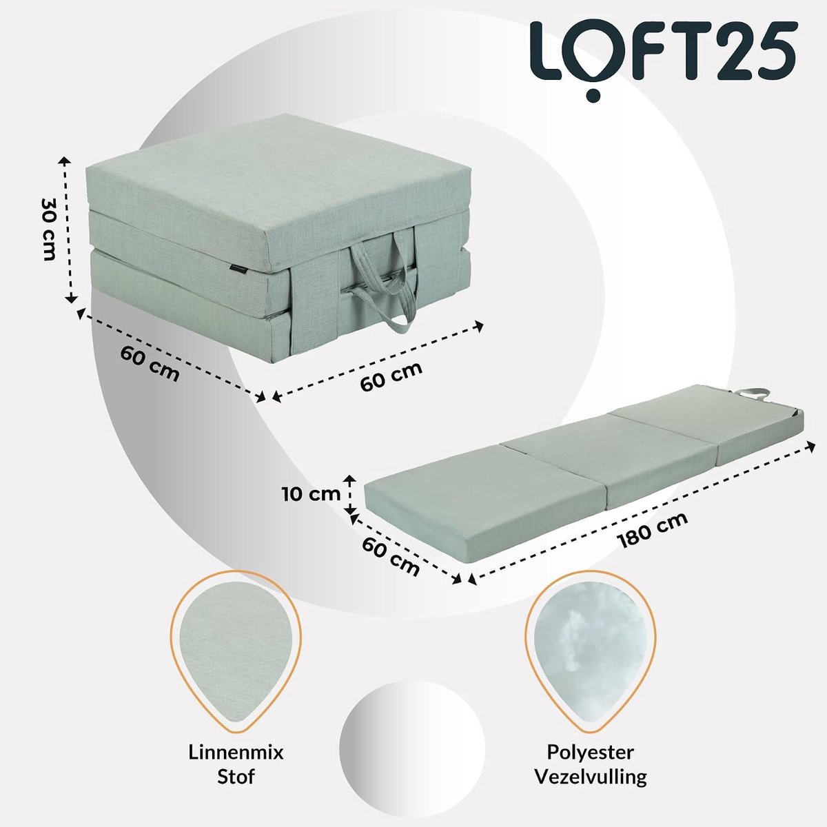 25 Opvouwbare matras, Logeermatras voor binnen en buiten, Opvouwbaar