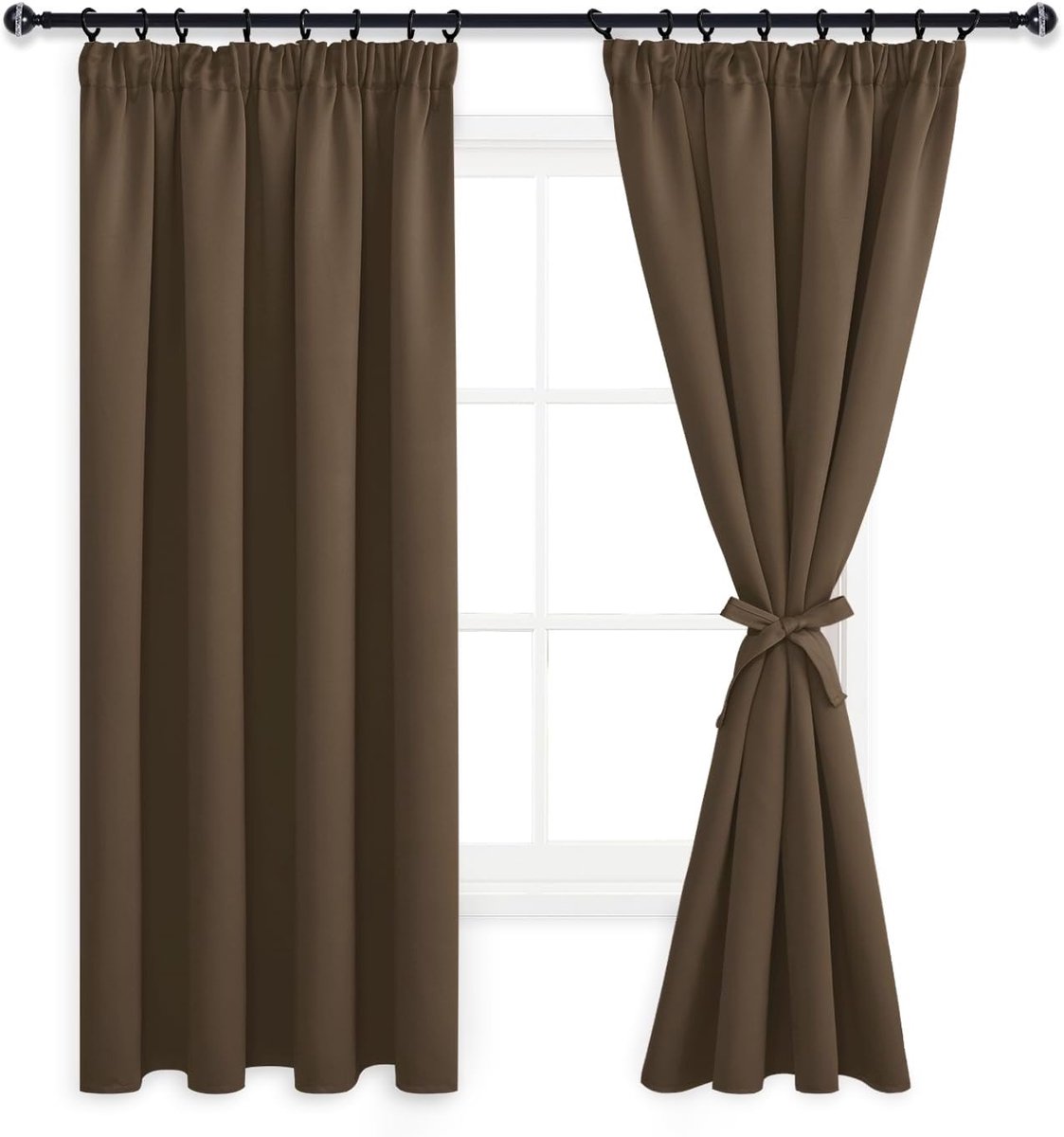 SnelShoppen - Verduisteringsgordijnen met Plissériemen - Opaque Bruine Gordijnen voor Slaapkamer - 46x54 Inch - 2 Stuks - Eenvoudig te Installeren