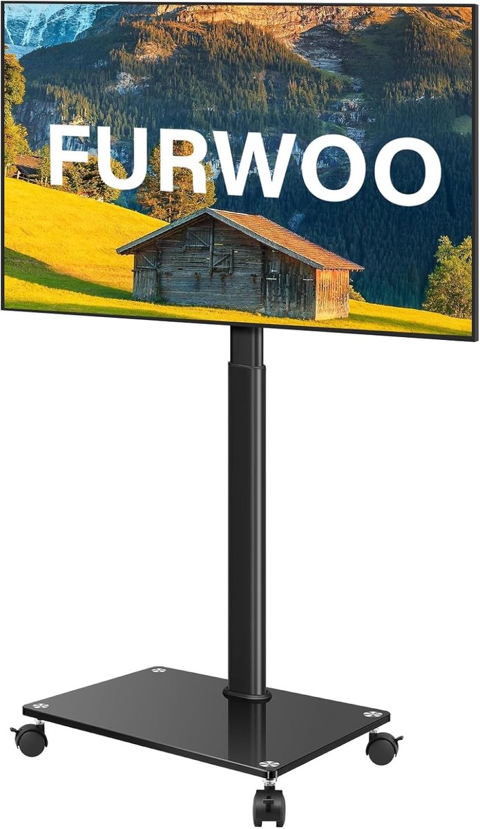 SnelShoppen - Mobiele TV-standaard met Wielen en Draaiend Hangerij voor Woonkamer en Vergaderzaal - Geschikt voor 27"-65" Schermen, Verstelbare Hoogte