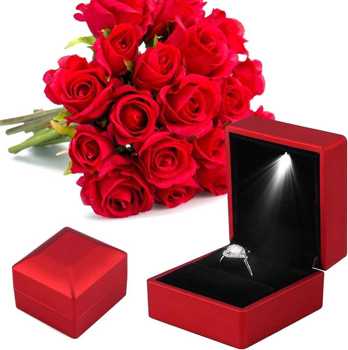SnelShoppen - Sieraden Doos voor Vrouwen Ring Doos LED Licht Ring Opbergdoos Sieraden Display Case Gifts Opbergdoos Sieraden Doos Verlovingsring Valen