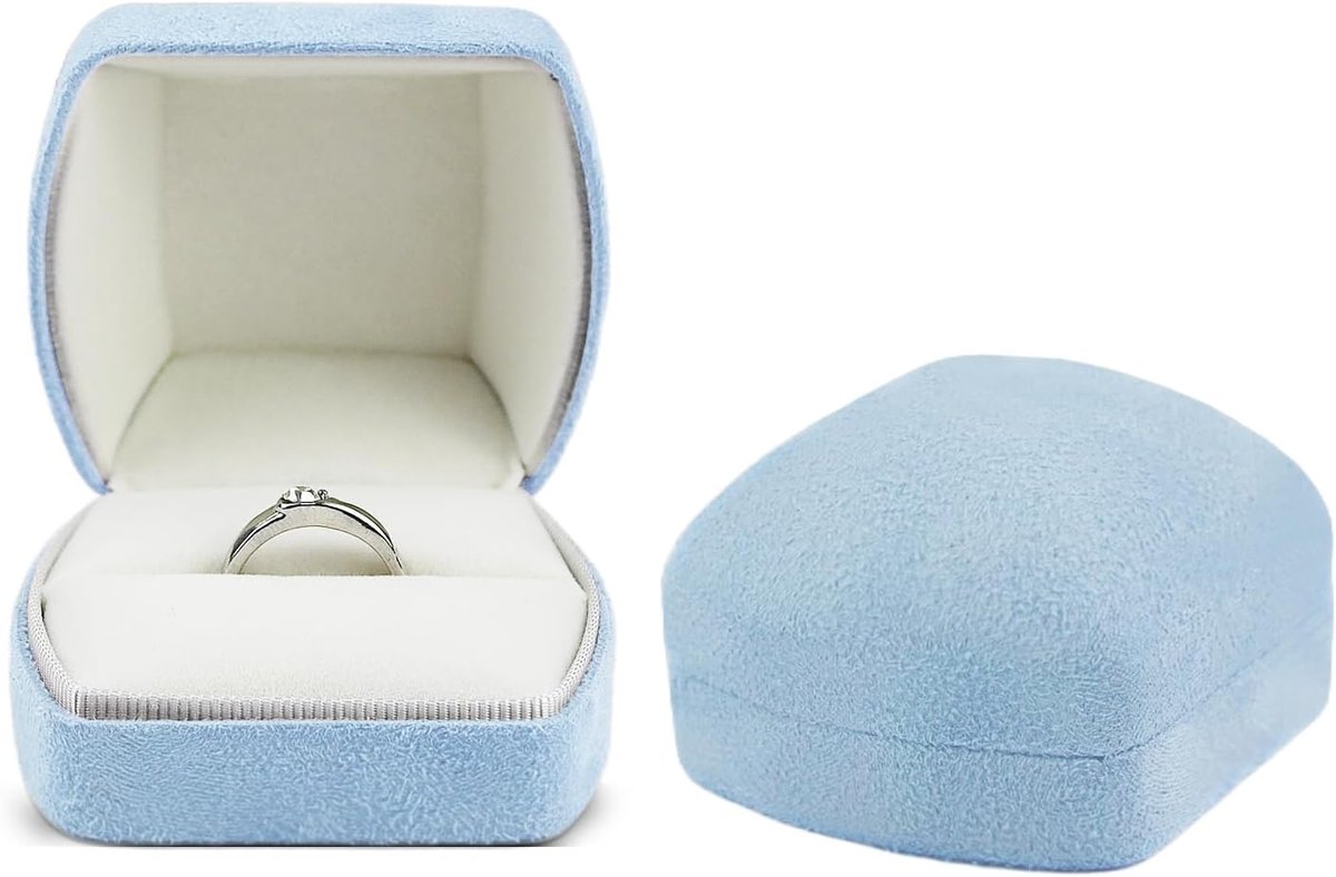 SnelShoppen - Luxe Ringdoos met Velours Opbergcompartiment voor Trouwerij, Elliptische Verlovingsringdoos in Lichtblauw voor Deals, Verlovingen en Huw