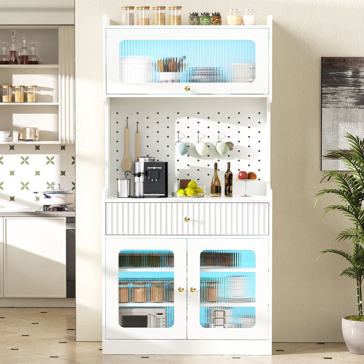 PHOEBE CAT Dressoir - Buffetkast - Verstelbare planken - Met lades - LED-verlichting - Glazen deuren - Wit