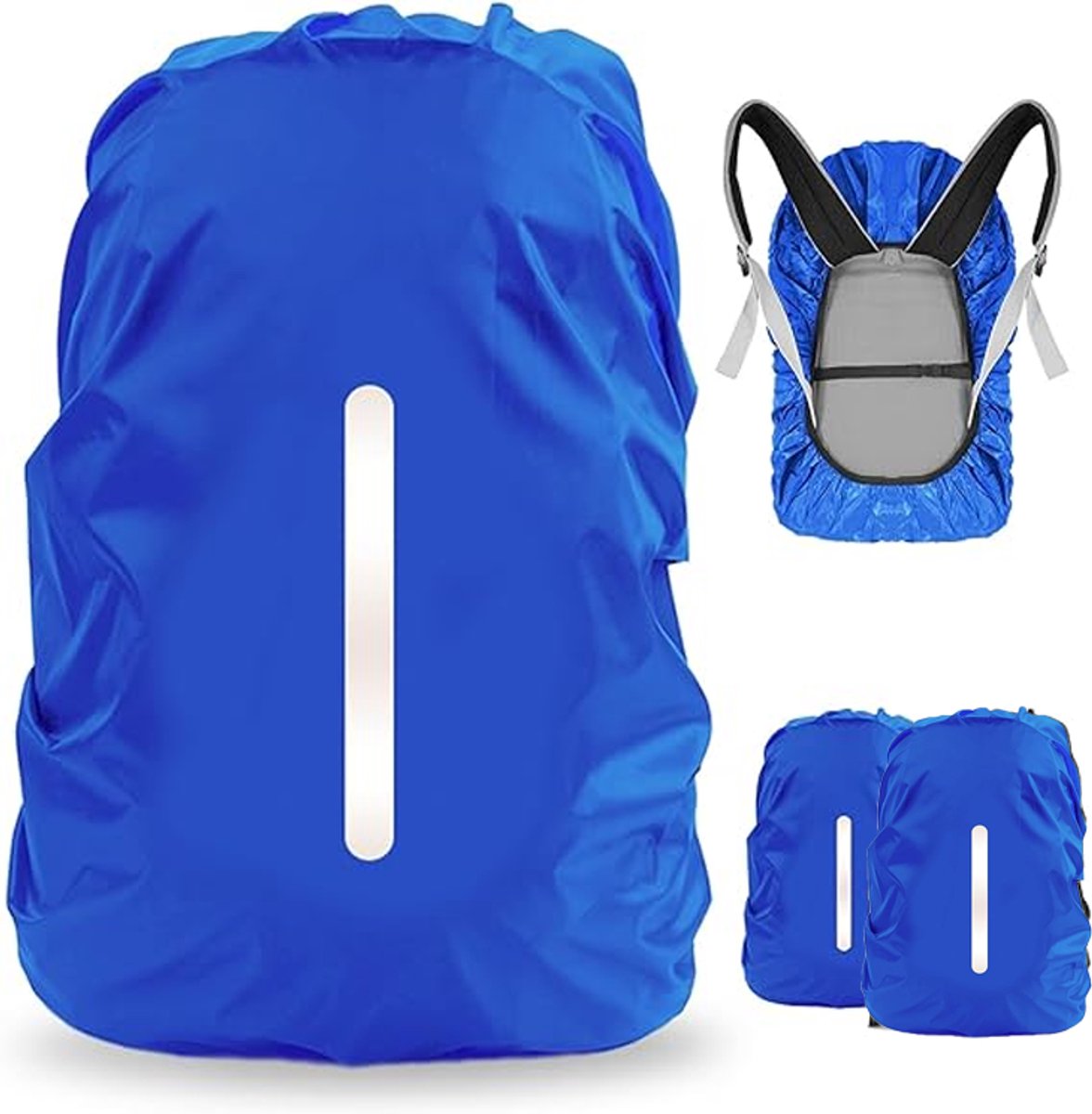 KZQ 2-delige waterdichte rugzakhoes L 55-65 liter - Reflecterende regenhoes voor school fiets en outdoor - Beschermt tegen regen stof en diefstal - Blauw
