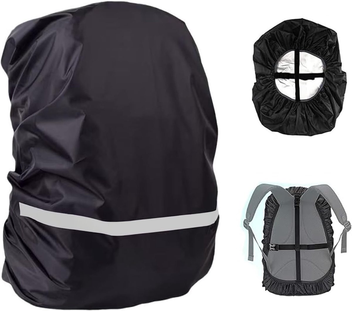 KZQ Waterdichte rugzakhoes met reflecterende banden en 2 verstelbare antislip gespen - Geschikt voor school fietsen outdoor wandelen kamperen en reizen - Zwart
