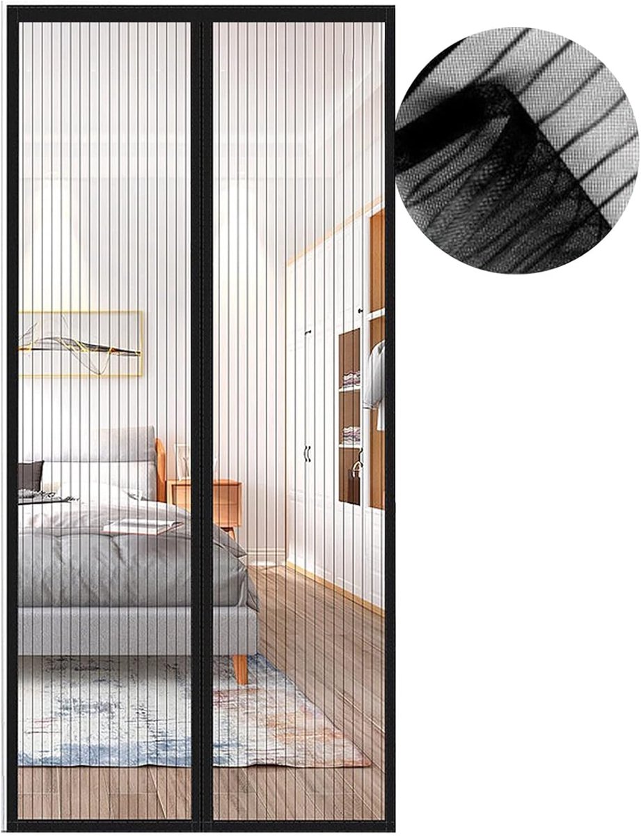 SnelShoppen - Vliegenscherm voor Deuren, Magnetische Insectenbescherming, Balkondeur, 130 x 200 cm, Zwarte Magnetische Gordijn, Geluidsloos Sluiten, G