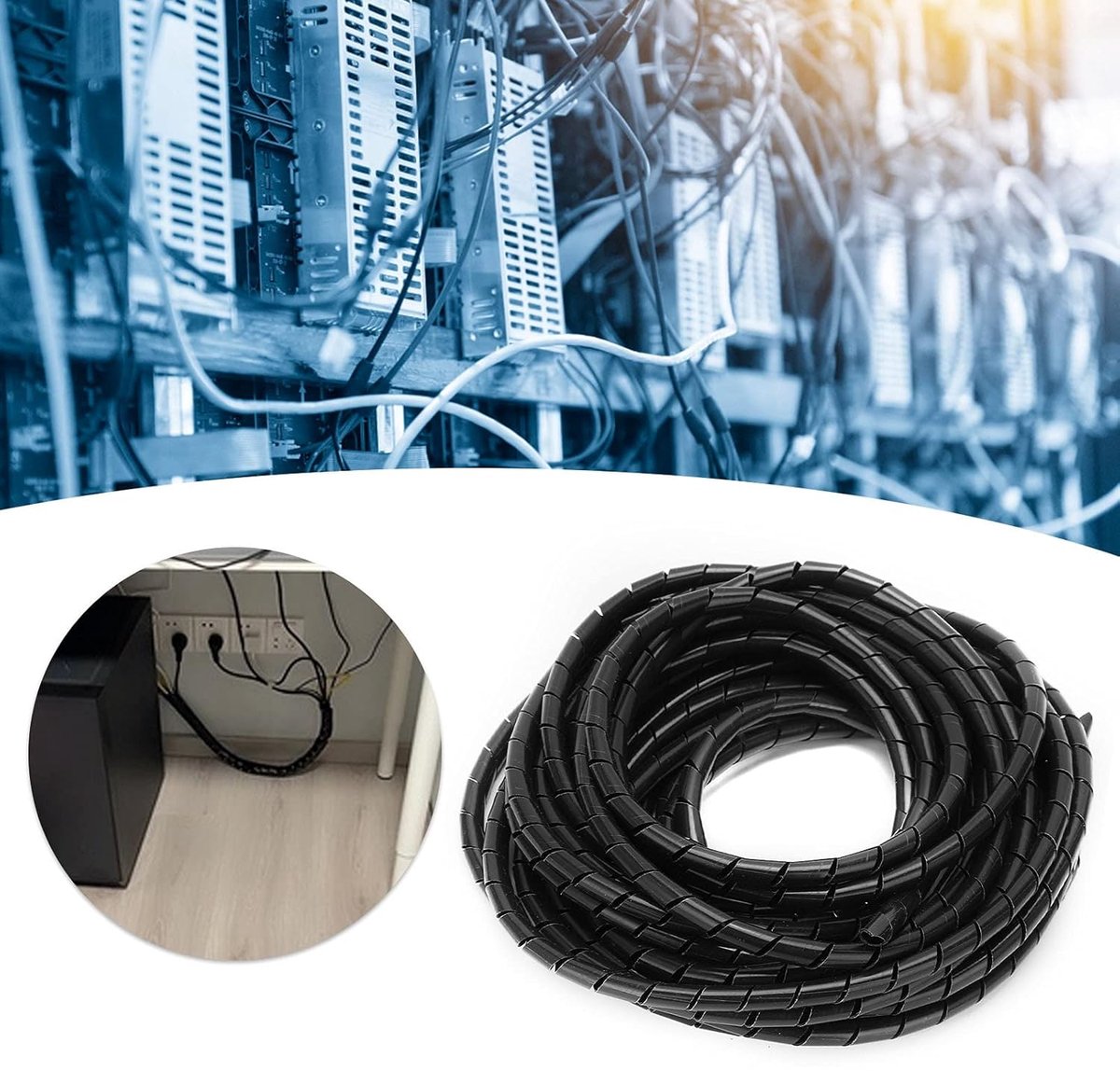 SnelShoppen - Spiral Wire Wrap Cover 10M - Flexibele Kabelslang van PVC - Zwarte Kabelorganizer voor Binnengebruik - Kabelbescherming en Kabelbeheer