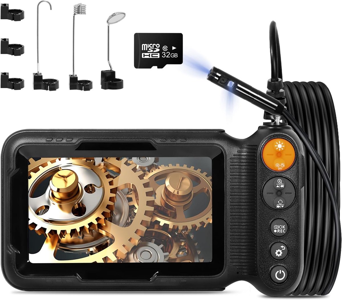 SnelShoppen - Industriële borescope camera met dubbele lens, 5 inch IPS scherm, 32GB geheugenkaart, foto/video opname, 16.5FT/5m kabel, IP67 waterdich