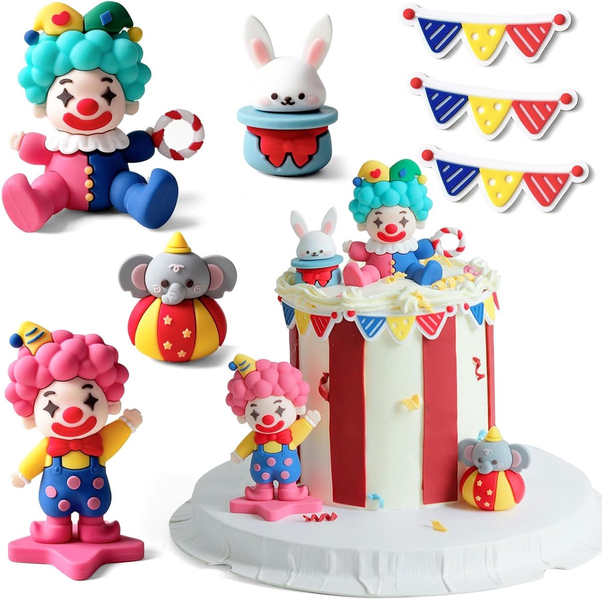 taartdecoratie, circus verjaardagsdecoraties, dieren taartdecoratie