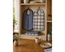 4 stuks wasbare slab voor volwassenen, slabben voor ouderen , grote slabben voor senioren in blauw geruit, assortiment 2 kleuren slabber voor volwassenen