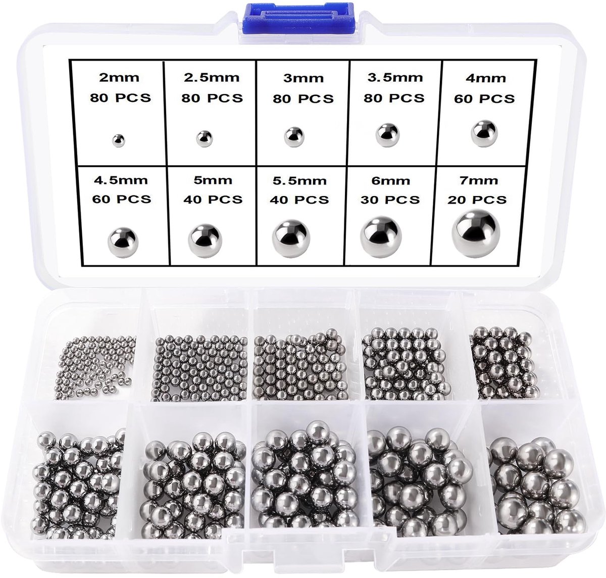 570 Stuks 10 Maten 2/2.5/3/3.5/4/4.5/5/5.5/6/7 mm Precisie Stalen