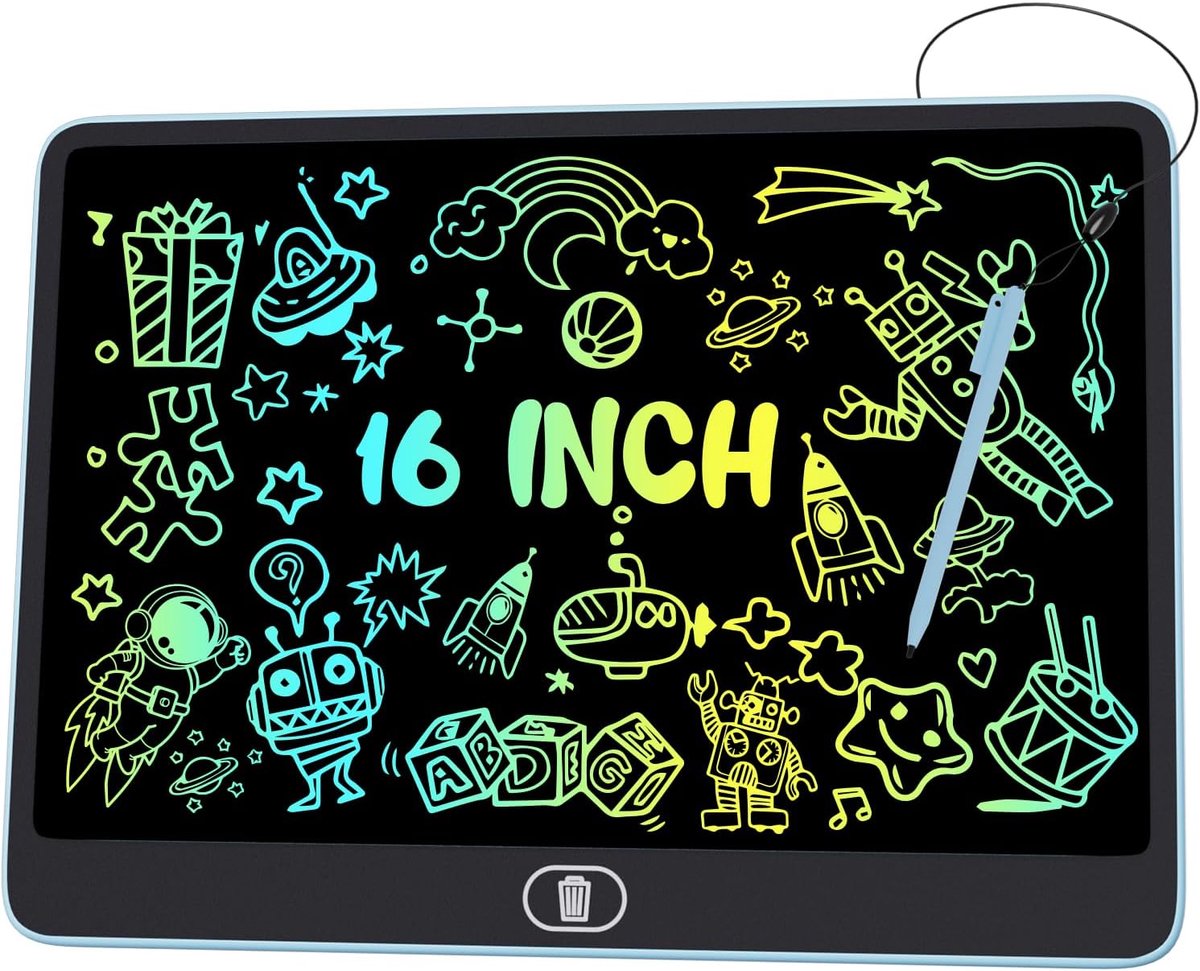 16 Inch Kleurrijk LCD Schrijfbord, [Geüpgraded] Groot Tekenbord met Slot & Wisfunctie, Oogbeschermend Krabbelblad, Speelgoed & Geschenken voor Kinderen & Volwassenen thuis, op School - Blauw