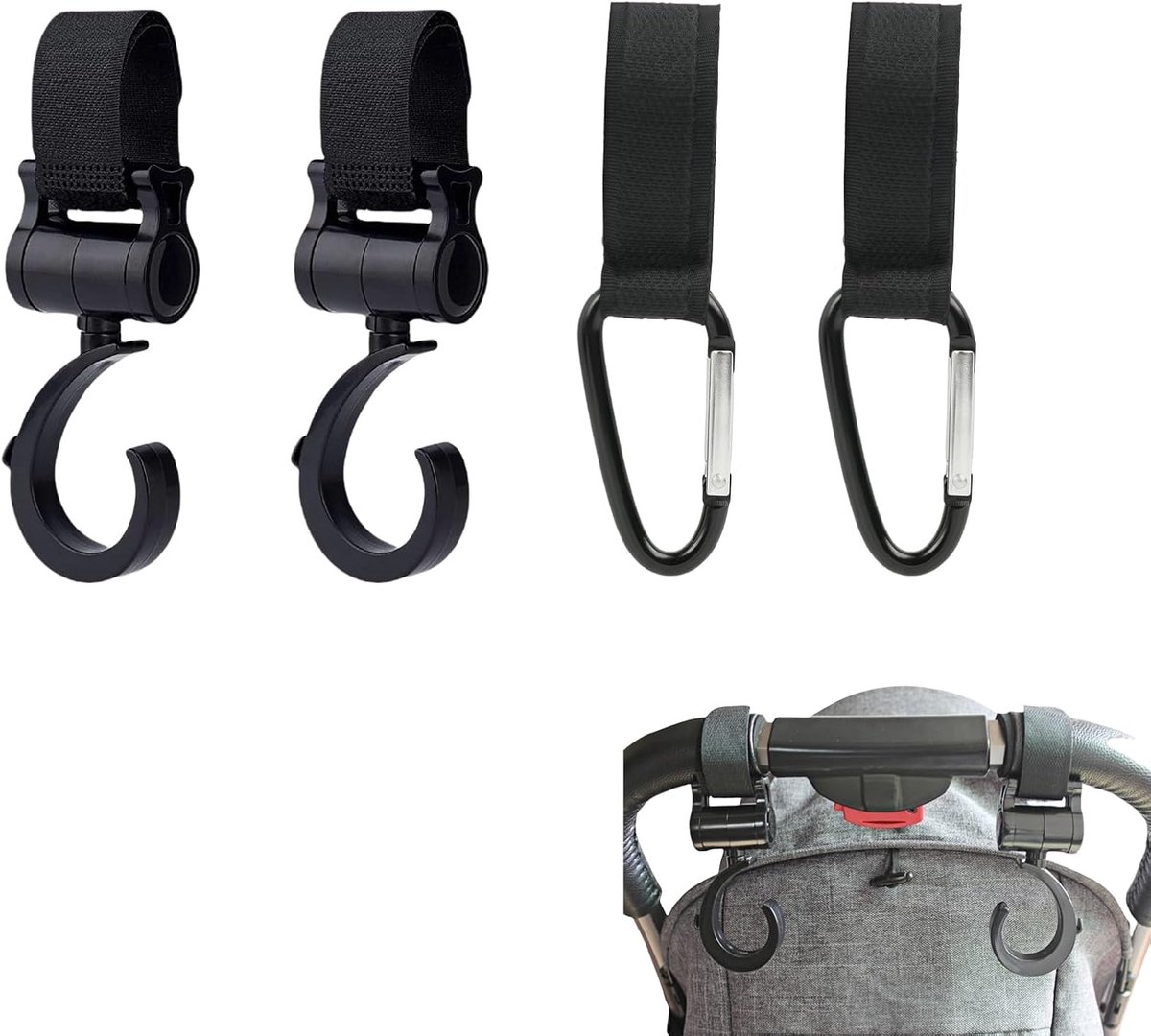 Kinderwagenhaken, zwarte multifunctionele adapters, robuuste en