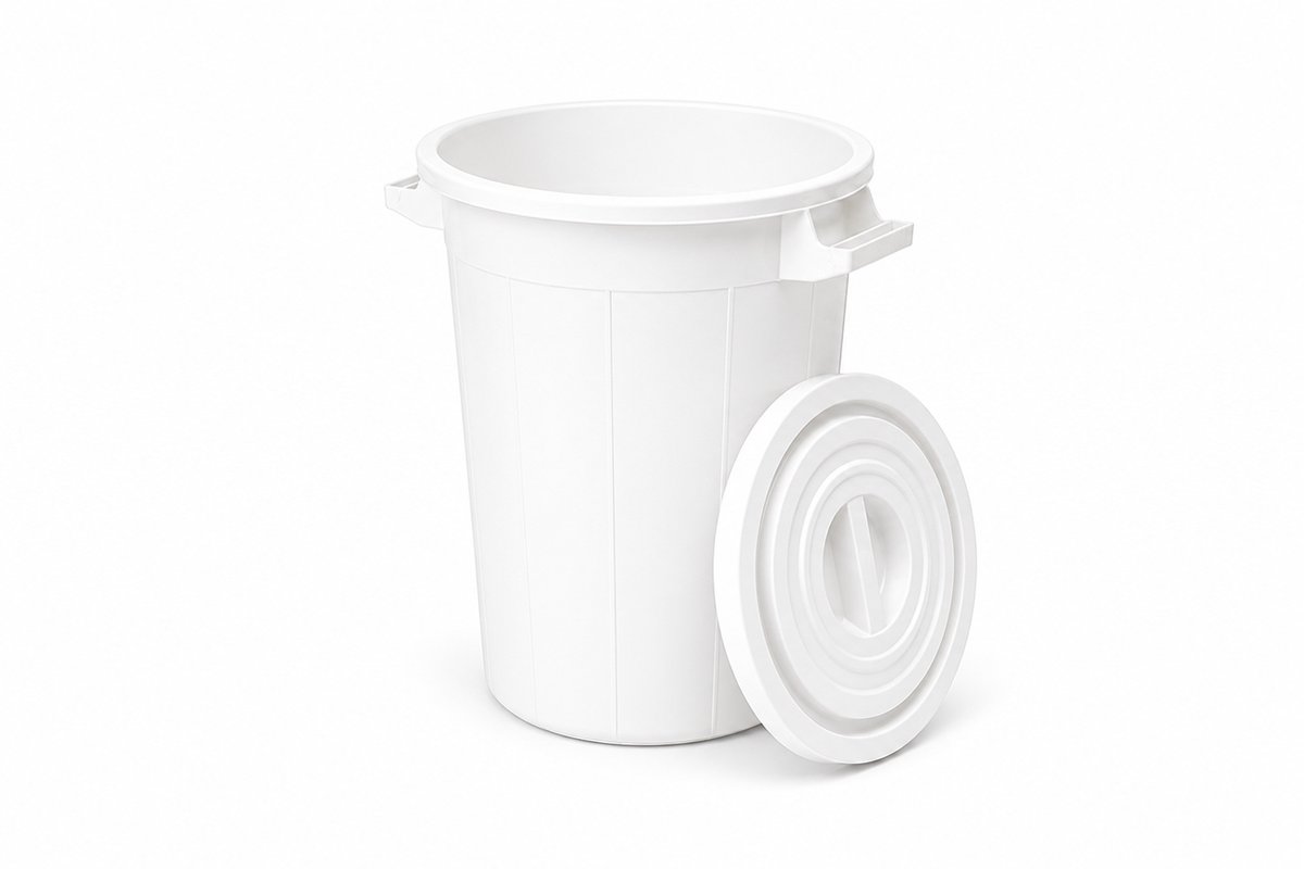 Buitenprullenbak - 50 liter - Afvalbak buiten - Afvalton met deksel - Vuilnisbak - Afvalemmer - Wit