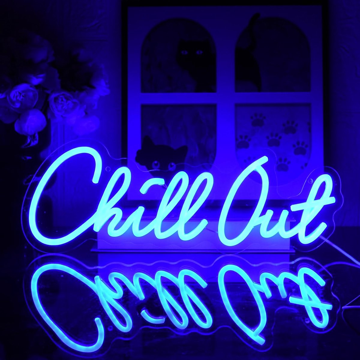 Lichtreclame, letters, neonverlichting, blauw, led-bord, chill neonbord, dimbare neonborden voor slaapkamer, bar, speelkamer, café, lounge
